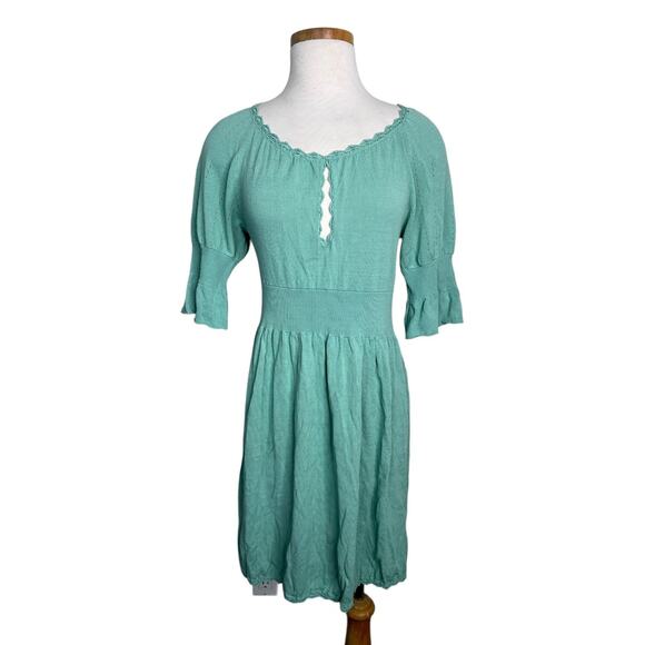Nanette Lepore Eyelet Keyhole Scoop Neck Ruffle 1/2 Sleeve Dress Mint S Small - Picture 1 of 6